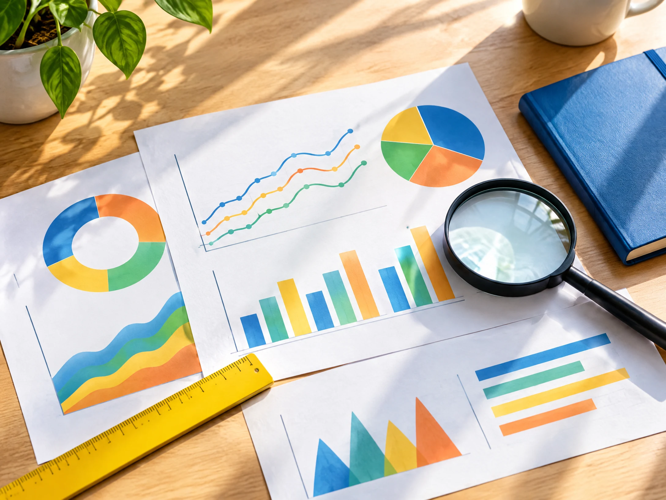 Evidence desk with paper charts
