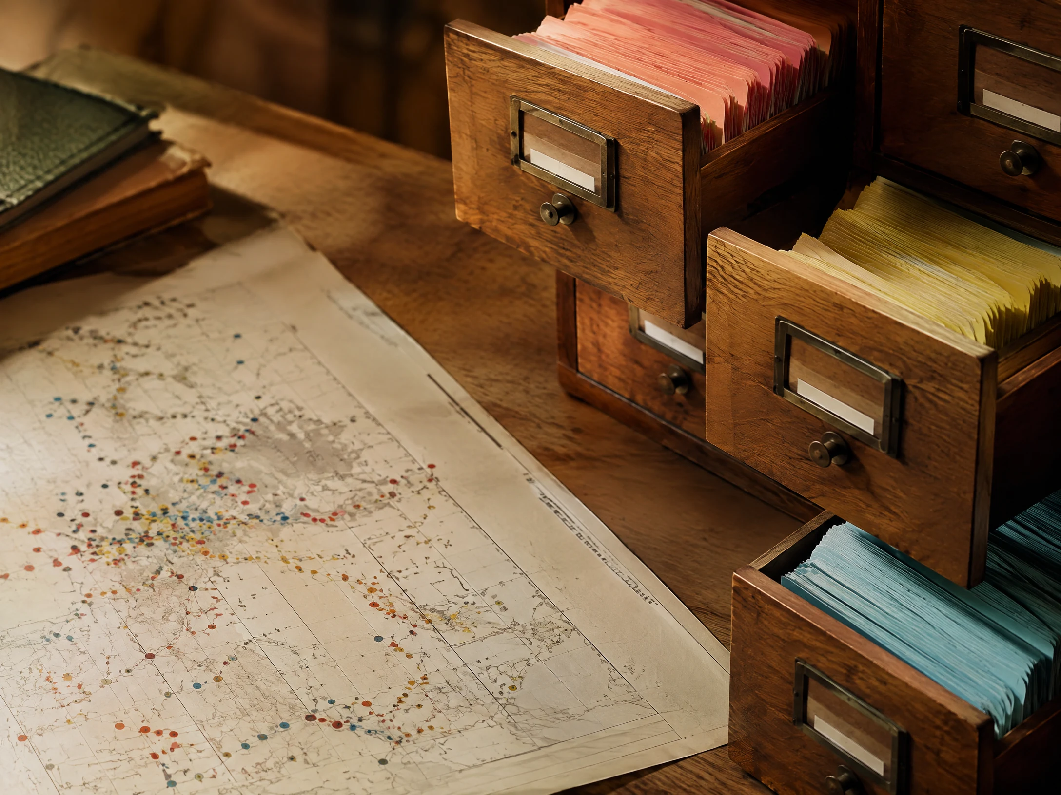 Colourful evidence library drawers